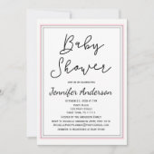 Invitation Baby shower noir blanc rose simple et propre (Devant)