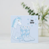 Invitation Baby shower noir bleu Cowboy (Debout devant)