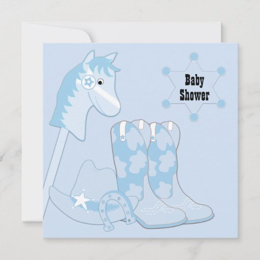 Invitation Baby shower noir bleu Cowboy (Devant)