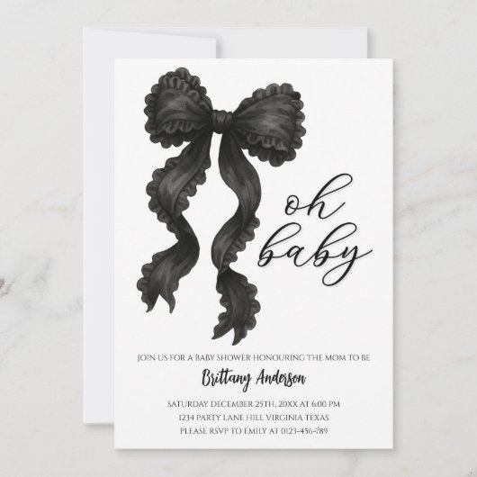 Invitation Baby shower noir Bow Coquette Bow (Devant)
