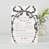 Invitation Baby shower noir Coquette Bow Conseils pour bébé (Debout devant)
