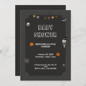 Invitation Baby shower noir Éffrayant Halloween Little citrou (Devant / Derrière)