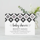 Invitation Baby shower noir et blanc Boho Aztec (Debout devant)