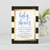 Invitation Baby shower noir et blanc de rayures d'or avec le (Debout devant)