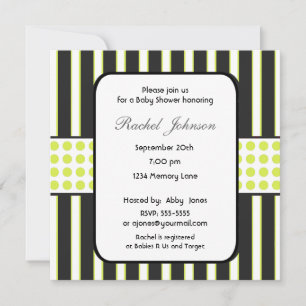 Invitation Baby shower noir et blanc et vert Invit de rayure
