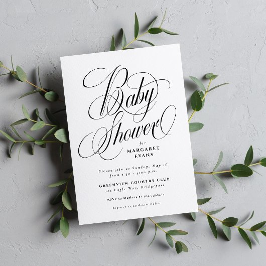 Invitation Baby shower noir et blanc simple et élégant