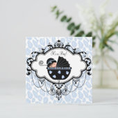 Invitation Baby shower noir et bleu (Debout devant)