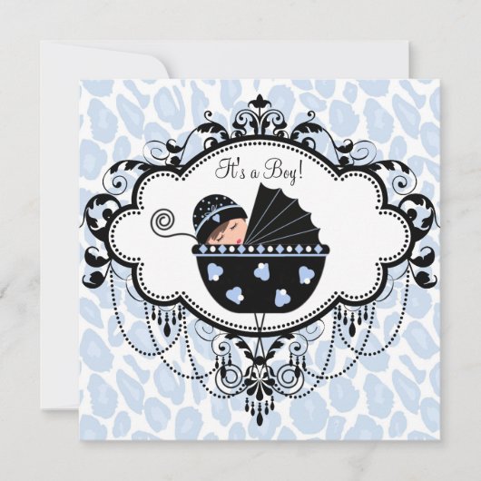 Invitation Baby shower noir et bleu (Devant)