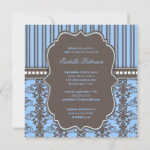 Invitation Baby shower noir et bleu de Prince Damask & Stripe (Dos)
