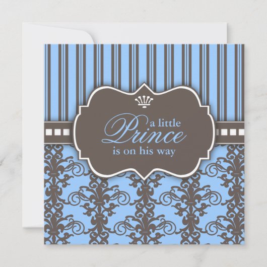 Invitation Baby shower noir et bleu de Prince Damask & Stripe (Devant)