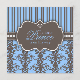 Invitation Baby shower noir et bleu de Prince Damask & Stripe