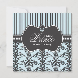 Invitation Baby shower noir et bleu de Prince Damask & Stripe