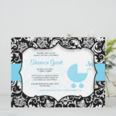 Invitation Baby shower noir et bleu Modèle d'invitation (Debout devant)