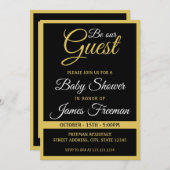Invitation Baby shower noir et or unique (Devant / Derrière)