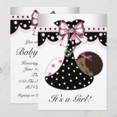Invitation Baby shower noir et rose (Devant / Derrière)