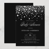 Invitation Baby shower noir Faux Silver Foil Confetti Dots (Devant / Derrière)