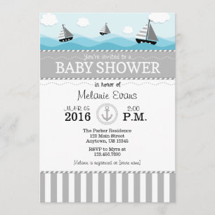 Invitation Baby shower noir gris gris bleu marine