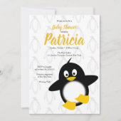 Invitation Baby shower noir jaune pingouin bébé (Devant)