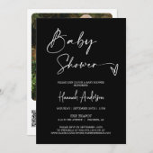 Invitation Baby shower noir moderne simple QR Code photo (Devant / Derrière)