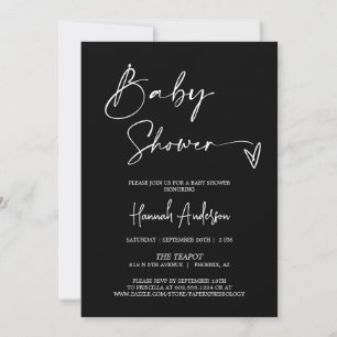 Invitation Baby shower noir moderne simple QR Code photo