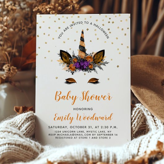 Invitation Baby shower noir orange d'Halloween