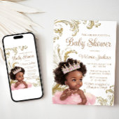 Invitation Baby shower noir Princess Pink Gold