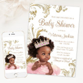 Invitation Baby shower noir Princess Pink Gold