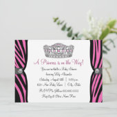 Invitation Baby shower noir rose chaud Zebra Princess (Debout devant)
