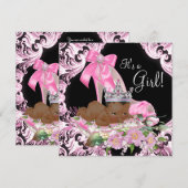 Invitation Baby shower noir rose de la princesse africaine (Devant / Derrière)