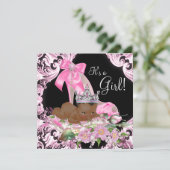 Invitation Baby shower noir rose de la princesse africaine (Debout devant)