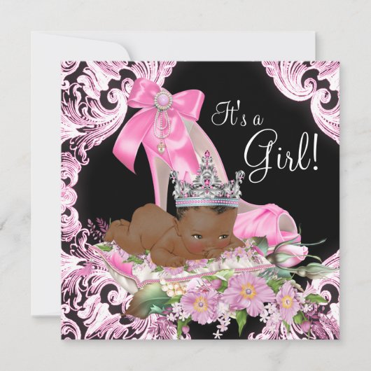 Invitation Baby shower noir rose de la princesse africaine (Devant)