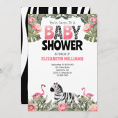 Invitation Baby shower noir rose Flamants roses Zebra (Devant / Derrière)