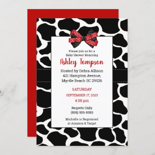 Invitation Baby shower noir rouge pour vache