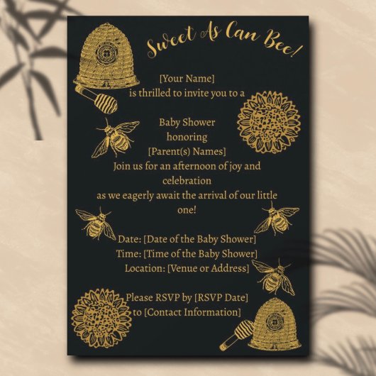 Invitation Baby shower noir vintage Honeypeb Bee
