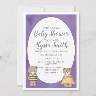 Invitation Baby shower Nounours couleur pourpre