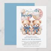 Invitation BABY SHOWER Nounours DES Ballons Bleus DOUCES (Devant / Derrière)