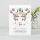 Invitation BABY SHOWER Nounours DES Ballons roses DOUCES (Debout devant)