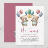 Invitation BABY SHOWER Nounours DES Ballons roses DOUCES (Devant / Derrière)
