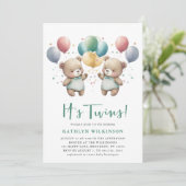 Invitation BABY SHOWER Nounours DES Ballons verts DOUCES (Debout devant)