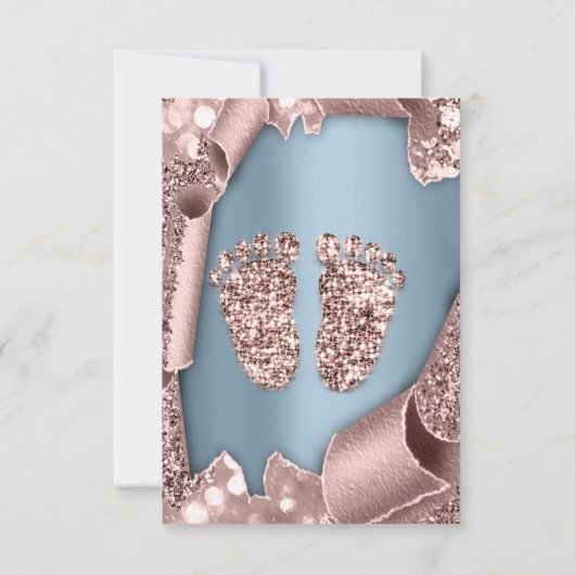 Invitation Baby shower Nouveau Garçon Pieds Glam Rose Bleu 3D (Dos)