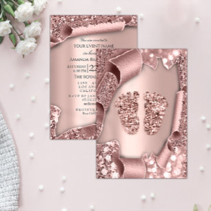 Invitation Baby shower Nouveau Garçon Pieds Glam Rose Blush3D