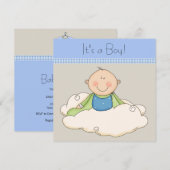 Invitation Baby Shower Nuage Bleu Beige Petit Garçon (Devant / Derrière)