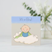 Invitation Baby Shower Nuage Bleu Beige Petit Garçon (Debout devant)