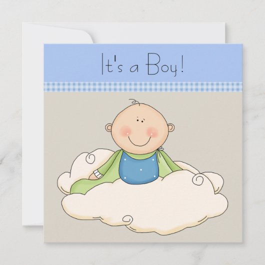 Invitation Baby Shower Nuage Bleu Beige Petit Garçon (Devant)