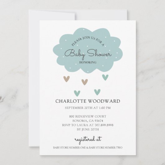 Invitation Baby shower nuage bleu pluvieuse (Devant)