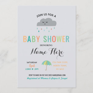 Invitation Baby shower Nuage Saupoudrer Parapluie révélation 