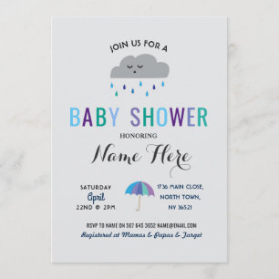 Invitation Baby shower Nuage Saupoudrer pluie mignonne pluie 