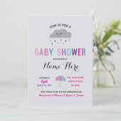 Invitation Baby shower Nuage Saupoudrer pluie rose parapluie  (Debout devant)