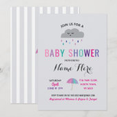 Invitation Baby shower Nuage Saupoudrer pluie rose parapluie  (Devant / Derrière)
