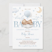 Invitation Baby shower nuages et étoiles bleu ours en peluche (Devant)